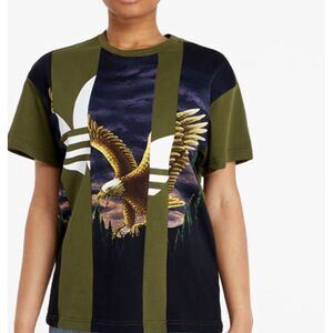 Adidas x Dry Clean Only T-shirt Women’s Small Green Trefoil Eagle Cotton Spliced